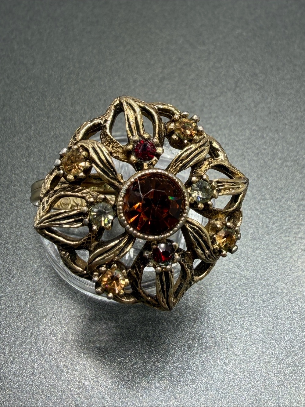 Vintage Sarah Coventry  Floral Ring with Amber and Multicolor Stones #448r